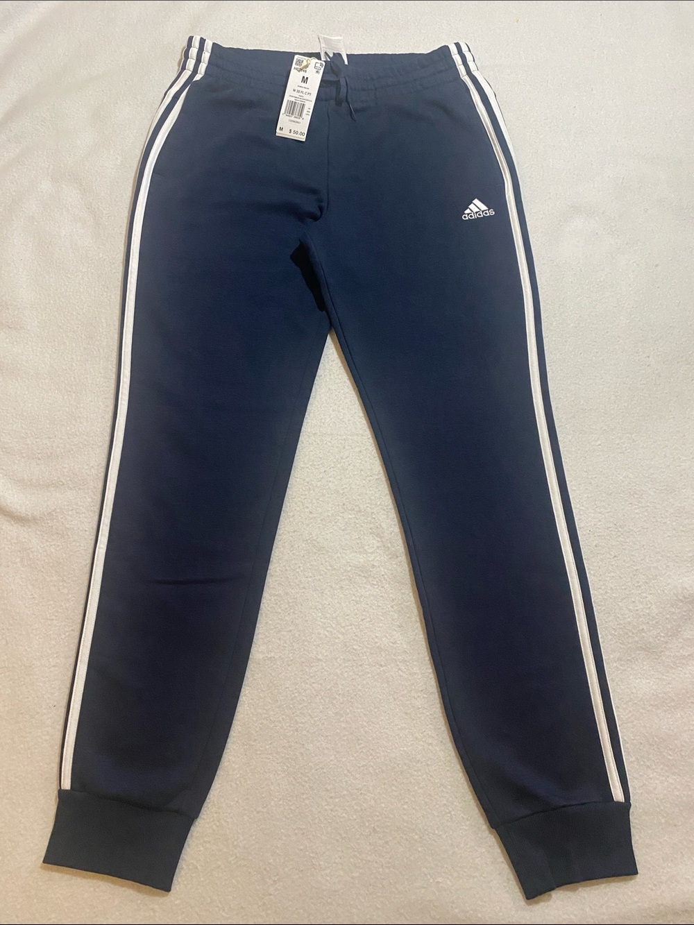 adidas Navy Joggers with White Side Stripes